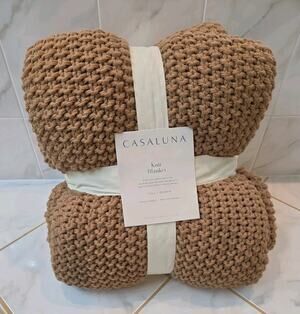 Casaluna Knit Blanket Full Queen 90x92 Brown Chunky Knit Acrylic Soft Cozy